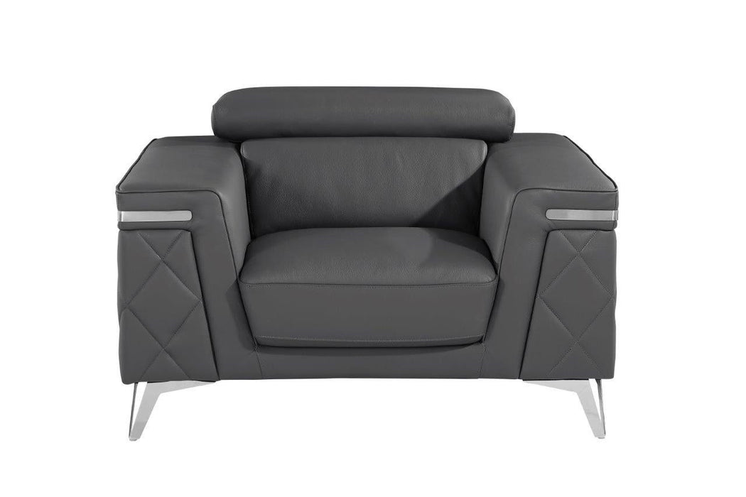 Metallic Top Grain Leather Club Chair - Gray And Silver