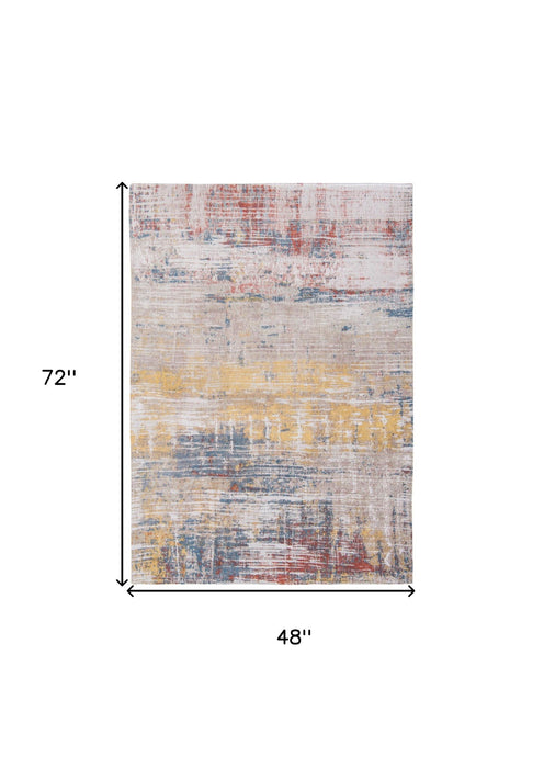 5' x 7' Abstract Non Skid Area Rug - White