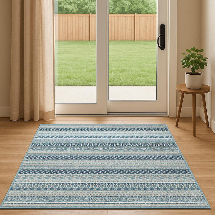 6' Geometric Runner Rug (569893) - Navy Blue / Ivory