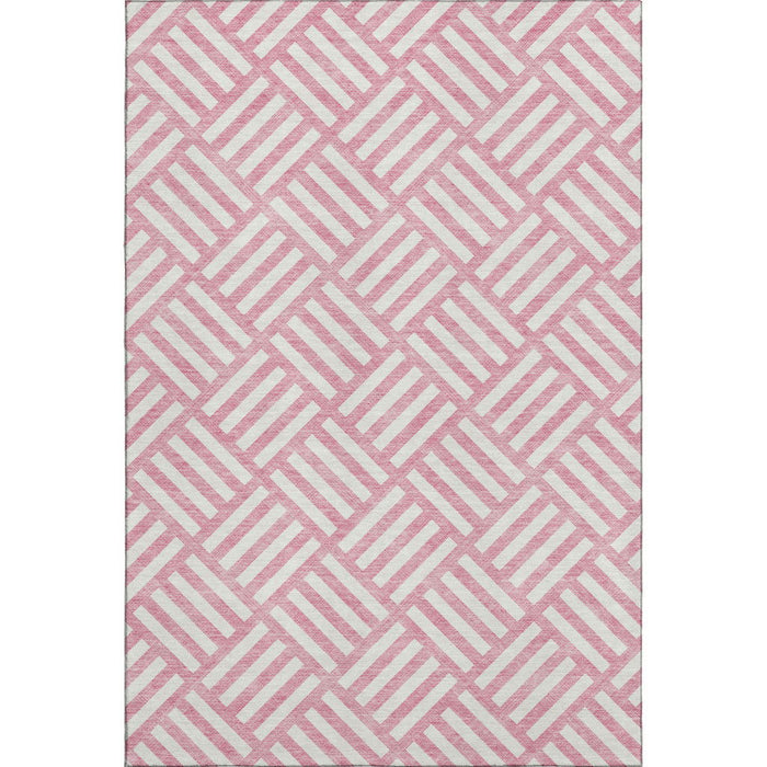 10' X 14' Geometric Washable Area Rug With UV Protection (652407) - Pink / Ivory