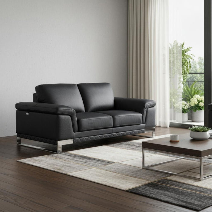 Love Seat Genuine Leather - Silver / Black