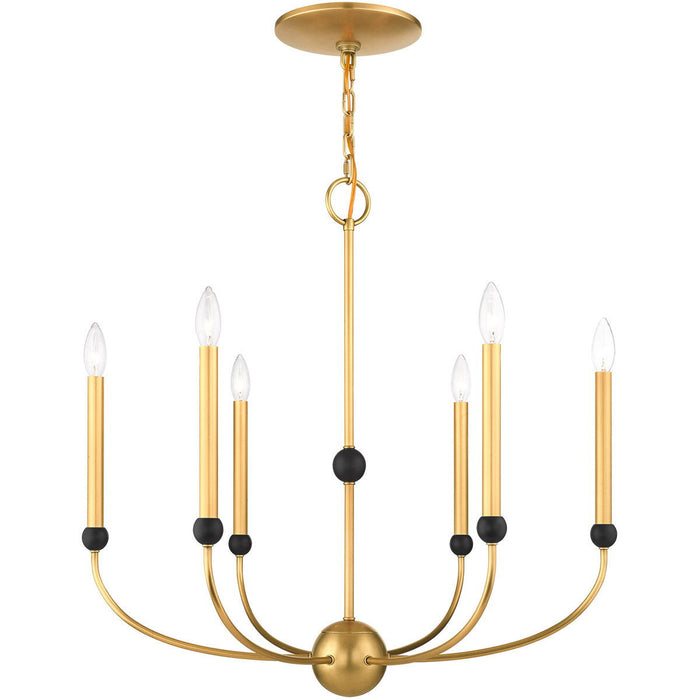 28" Six Light Dimmable Chandelier With Shades - Brass