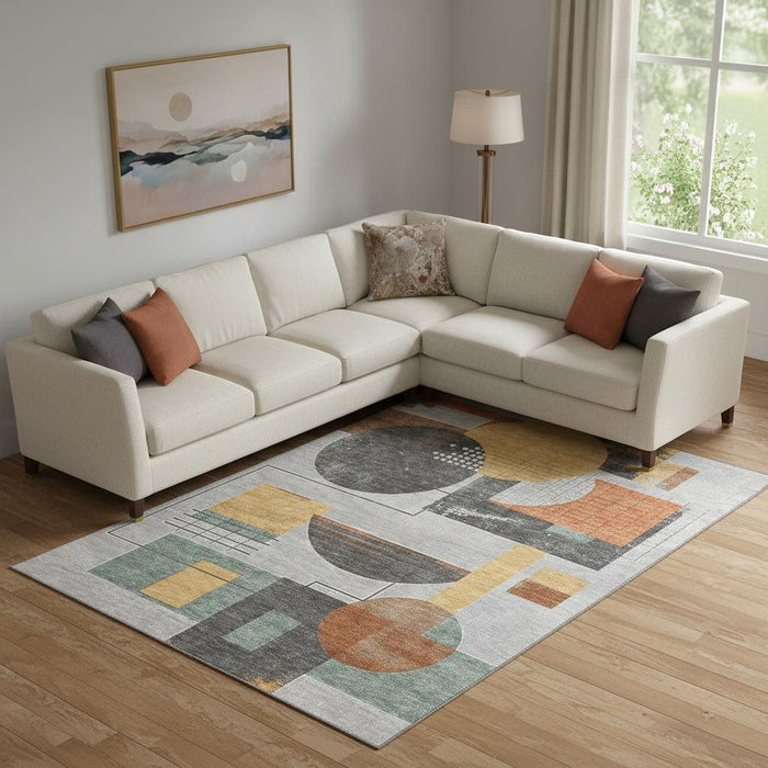 10' X 14' Geometric Washable Area Rug With UV Protection (697458) - Gray / Orange / Gold