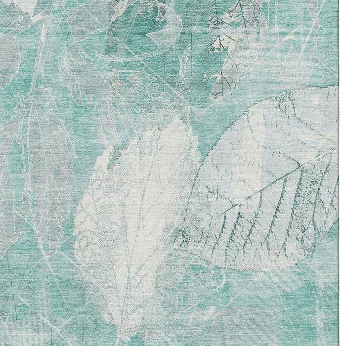 10' X 14' Floral Washable Area Rug With UV Protection (705755) - Teal / Ivory