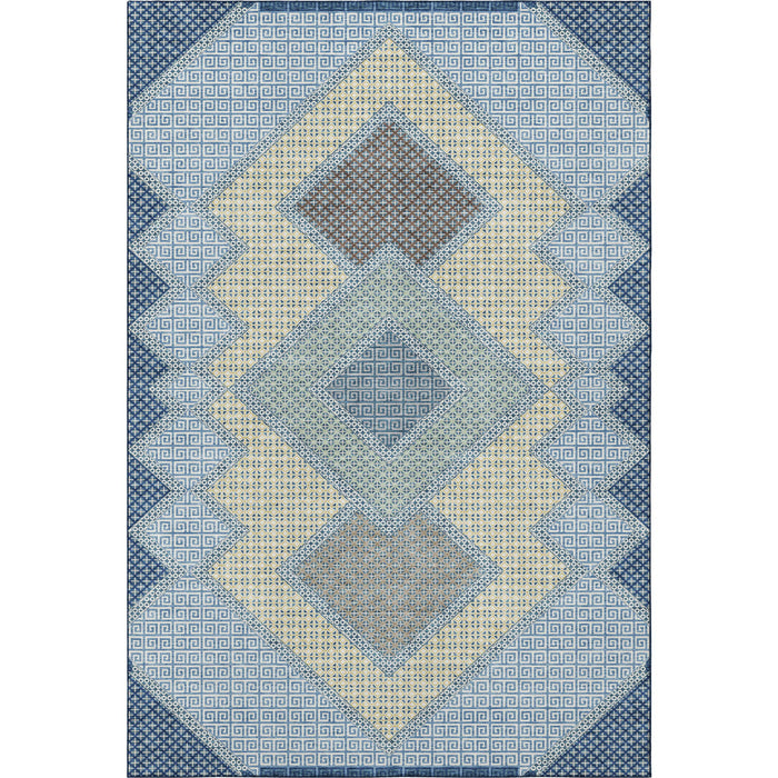 10' X 14' Geometric Washable Area Rug With UV Protection (718292) - Denim Blue / Gray