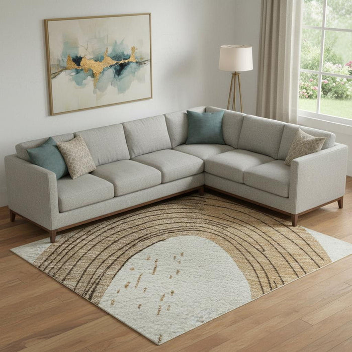 10' X 14' Geometric Washable Area Rug With UV Protection (697536) - Ivory / Khaki / Beige