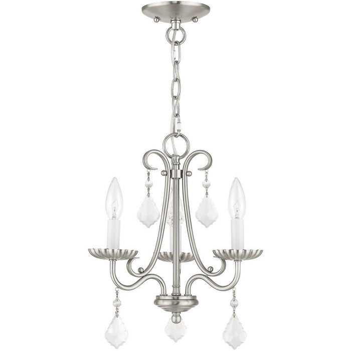 15" Three Light Dimmable Chandelier With Shades - Nickel