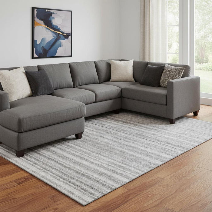 10' X 14' Striped Washable Area Rug With UV Protection (650806) - Gray / Silver