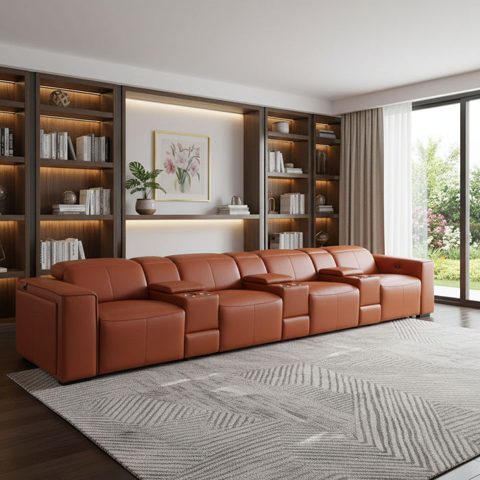 Top Grain Leather Reclining Metal USB Sofa (720421) - Camel