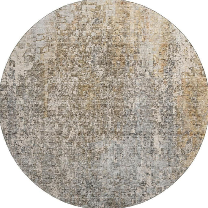 8' Abstract Washable Round Rug With UV Protection (650233) - Beige / Gray