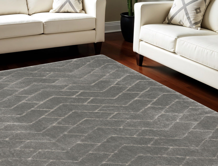 8' X 10' Chevron Shag Area Rug - Gray And Light