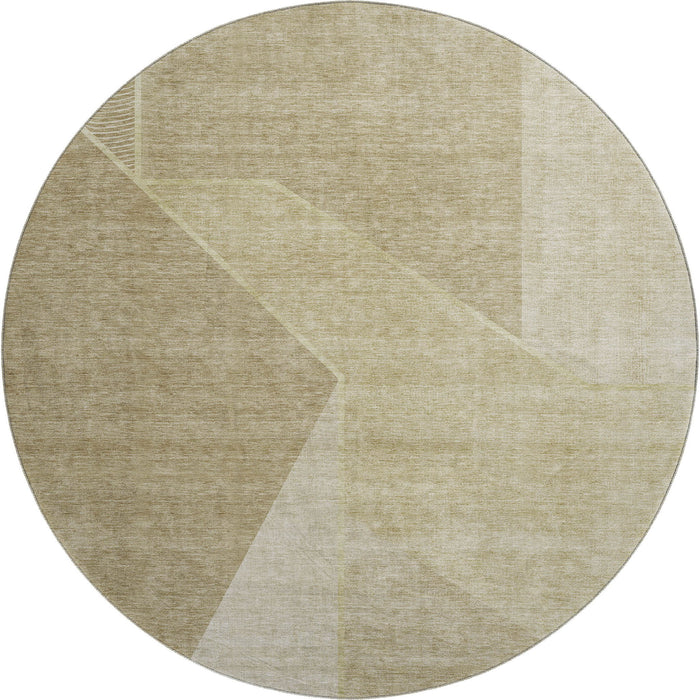 8' Geometric Washable Round Rug With UV Protection (653728) - Beige / Ivory