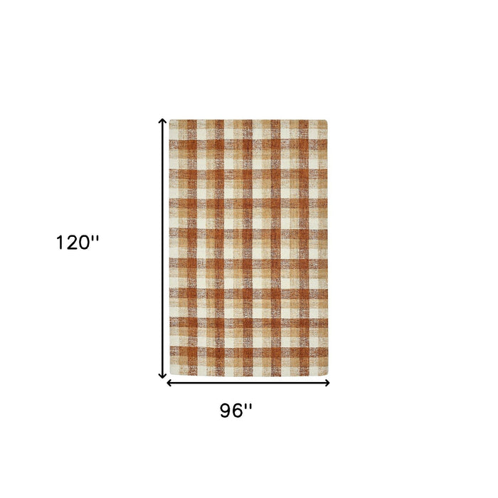 8' X 10' Wool Plaid Hand Tufted Area Rug - Orange