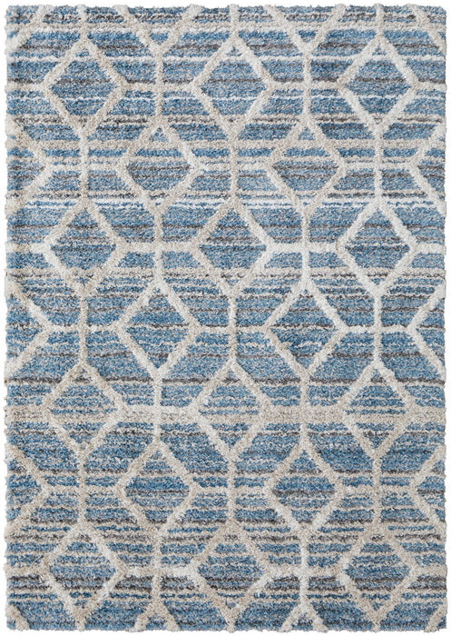 10' x 14' Geometric Power Loom Stain Resistant Area Rug - Blue And Ivory
