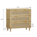Giga oak storage cabinet with three drawers featuring rattan fronts, ideal for bedroom or living room storage.