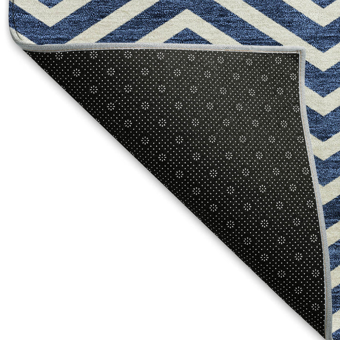 10' X 14' Chevron Washable Area Rug With UV Protection (674233) - Blue / Ivory