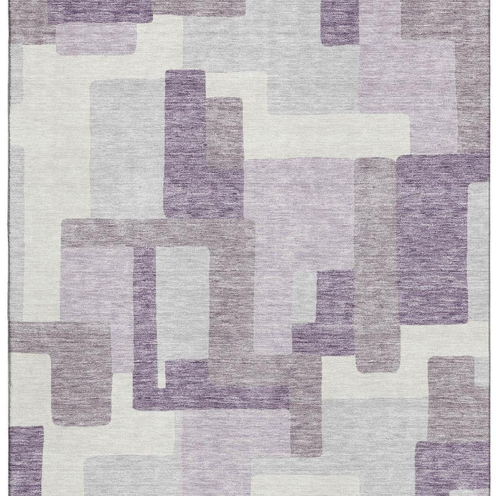 9' X 12' Abstract Geometric Washable Area Rug With UV Protection - Lavender / Ivory