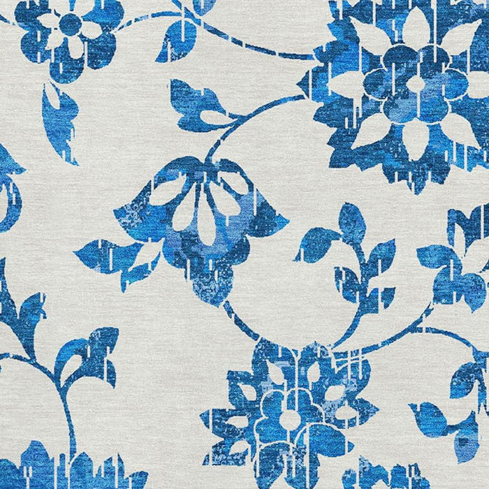 10' X 14' Floral Washable Area Rug With UV Protection (667957) - White / Blue