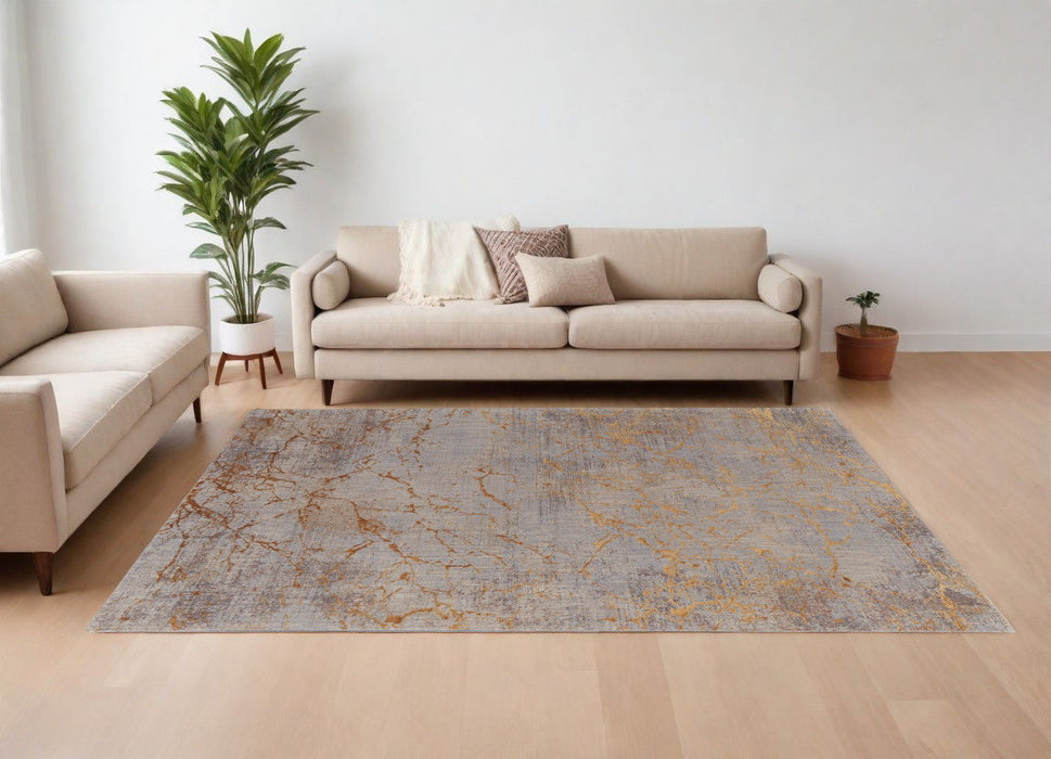 8' x 10' Abstract Power Loom Area Rug - Brown Gold And Gray