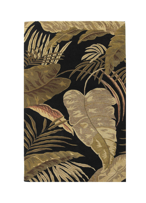 5' x 8' Hand Tufted Tropical Leaves Indoor Area Rug - Midnight Black
