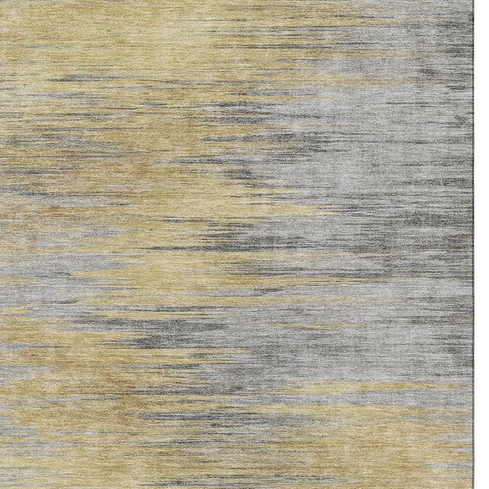 10' X 14' Abstract Washable Area Rug With UV Protection - Gold And Gray