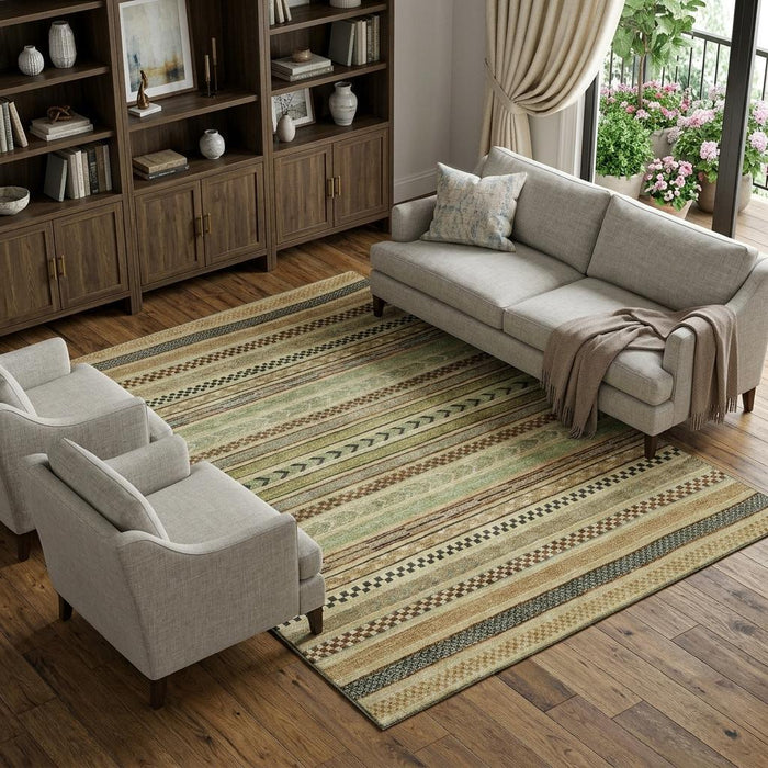 10' X 14' Striped Washable Area Rug With UV Protection (695162) - Beige / Taupe / Brown