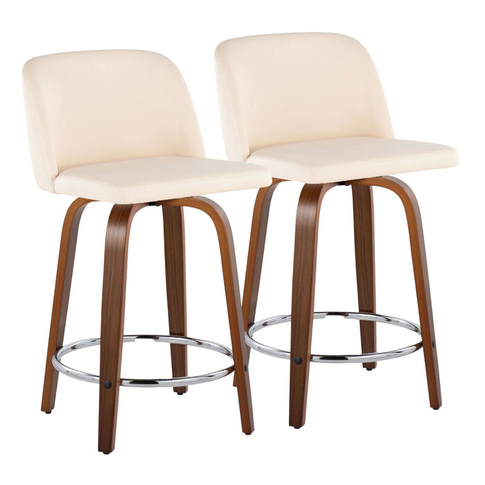 Toriano - 24" Fixed-Height Faux Leather Counter Stool (Set of 2) - Walnut And Cream