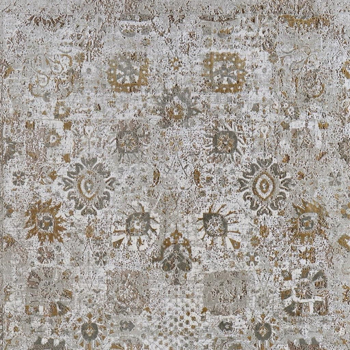 11' X 14' Floral Area Rug With Fringe (722064) - Ivory / Gray / Gold