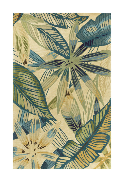 8' x 10' Hand Tufted Tropical Leaves Indoor Area Rug - Ivory Teal
