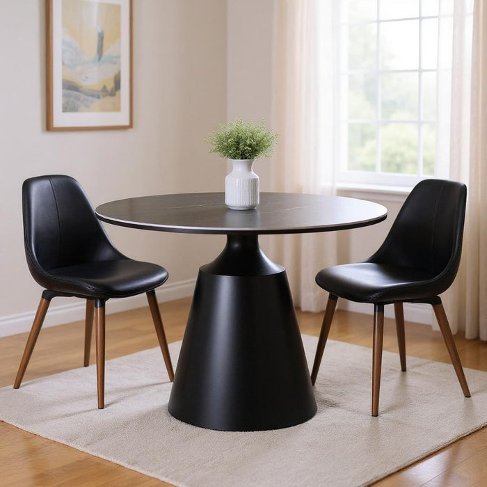 47" Ceramic And Metal Pedestal Base Round Top Dining Table - Black