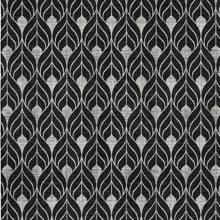 10' X 14' Geometric Washable Area Rug With UV Protection (673987) - Black / Gray