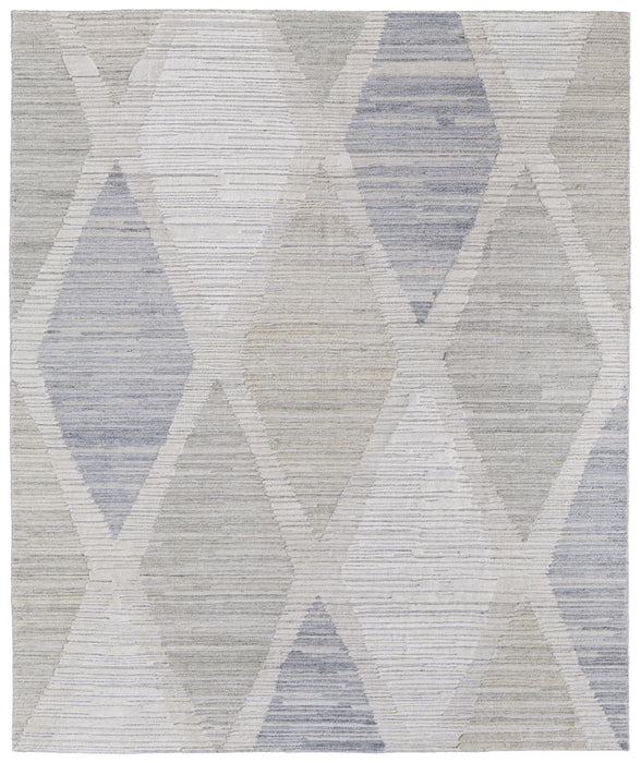 9' x 12' Geometric Hand Woven Area Rug - Ivory And Blue