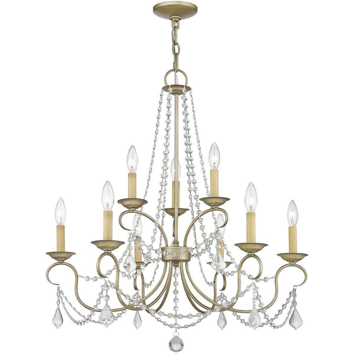 Nine Light Dimmable Chandelier With Shades - Silver