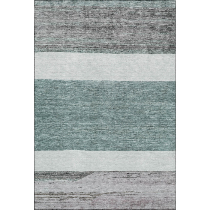 10' X 14' Striped Washable Area Rug With UV Protection (695138) - Teal / Ivory / Gray