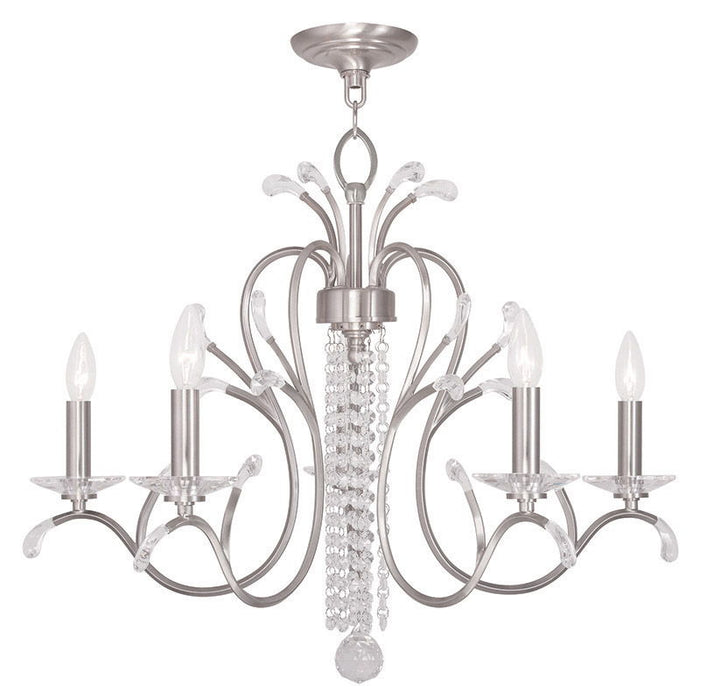 22" Five Light Metal Dimmable Chandelier With Shades - Nickel / Clear