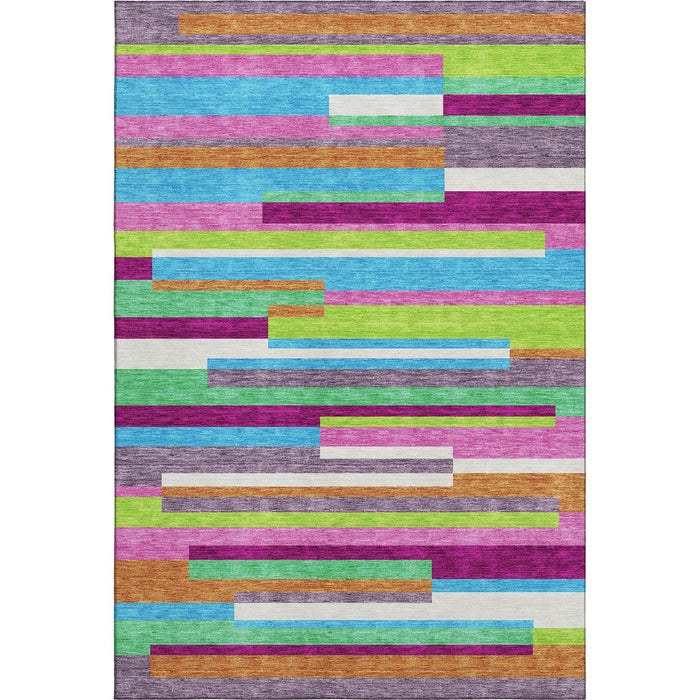 10' X 14' Striped Washable Area Rug With UV Protection (675792) - Lavender / Orange / Lime Green