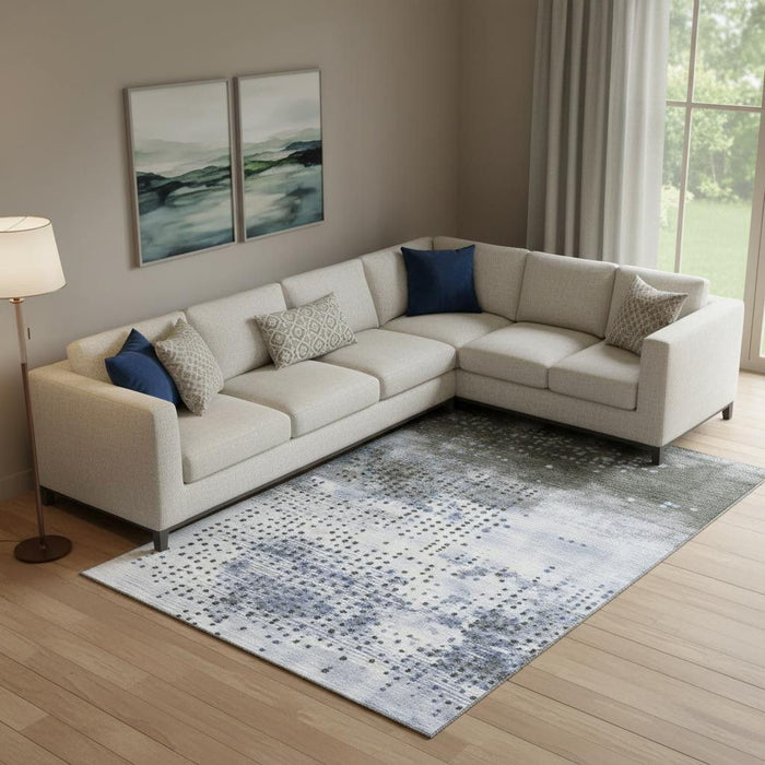 10' X 14' Geometric Washable Area Rug With UV Protection (710432) - Denim Blue / Chocolate