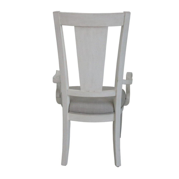 Upholstered Linen Solid Wood Open Back Dining Arm Chairs (Set of 2) - Light Gray
