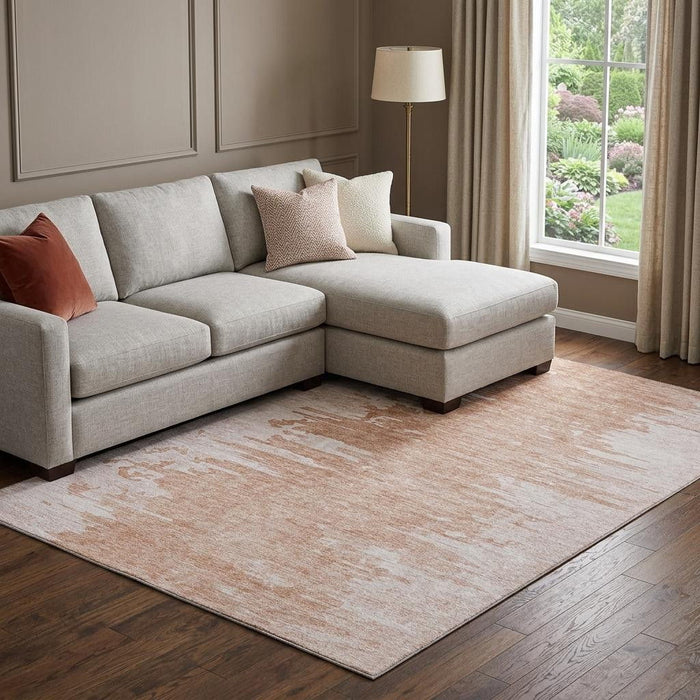 10' X 14' Abstract Washable Area Rug With UV Protection (657005) - Terra Cotta / Ivory