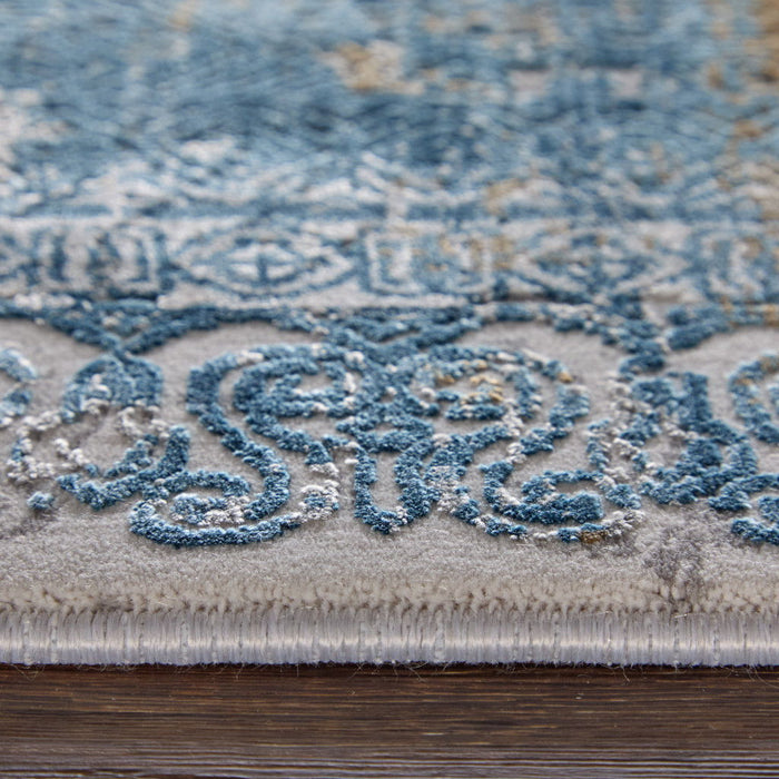 10' Abstract Power Loom Runner Rug With Fringe - Blue