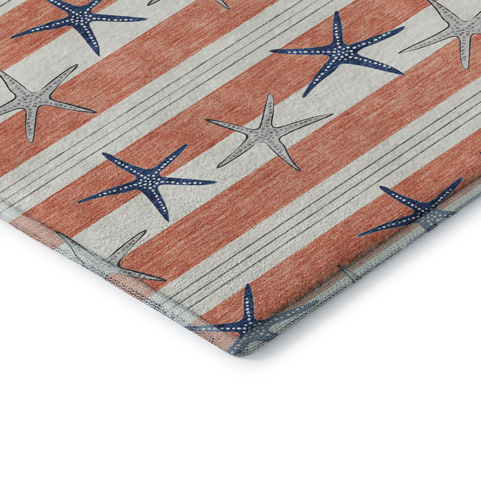 10' X 14' Geometric Washable Area Rug With UV Protection (646139) - Coral / Ivory / Navy Blue