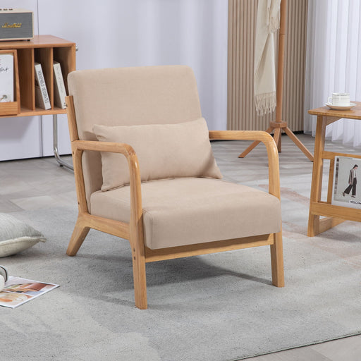 Giga mid-century modern leisure arm chair with solid wood armrests and feet, single-seater accent sofa in stylish design.