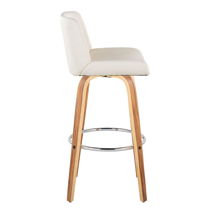 Santi - 30" Fixed-Height Barstool With Swivel And Round Chrome Metal Footrest (Set of 2) - Zebra Wood