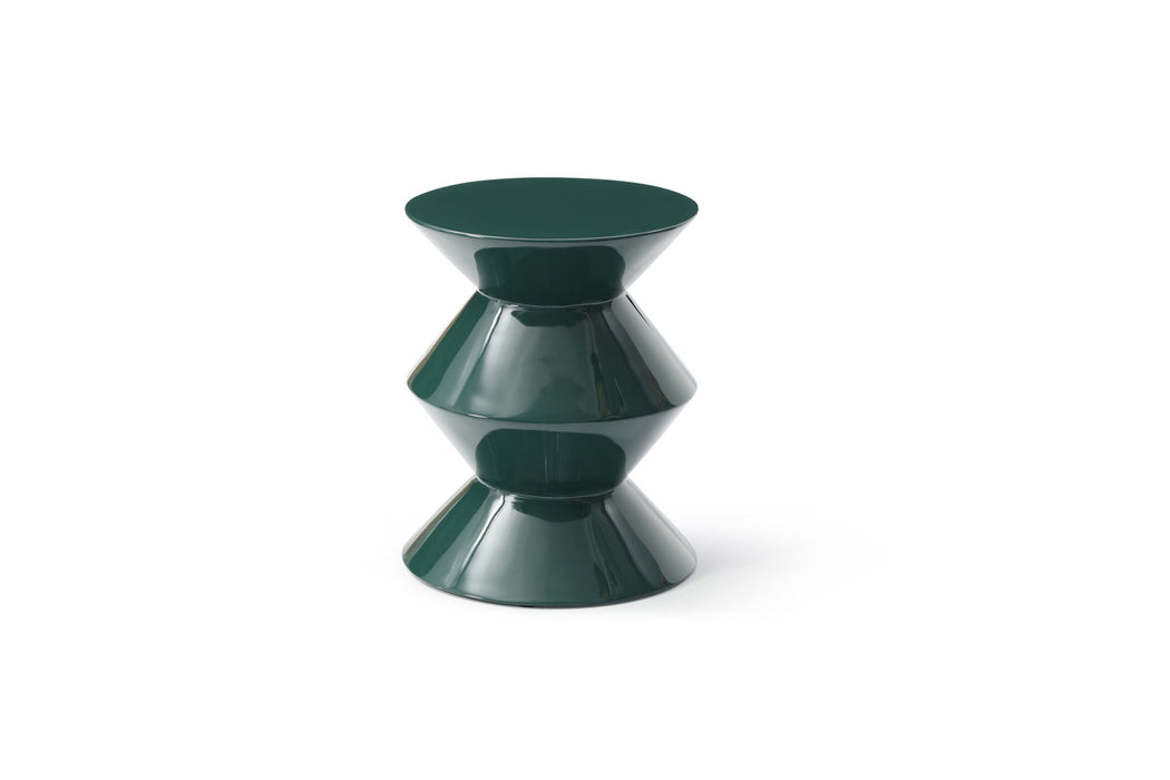 Wood Round Top Geo Pedestal End Table - Green