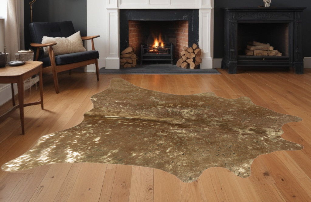 6' x 7' Cowhide Hand Knotted Area Rug - Gold And Brown