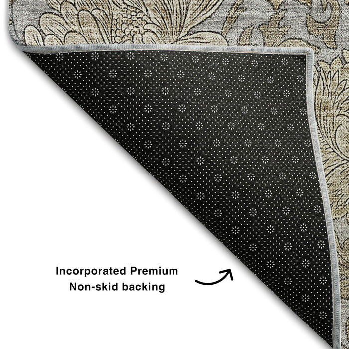 10' X 14' Floral Washable Area Rug With UV Protection (655794) - Gray / Silver