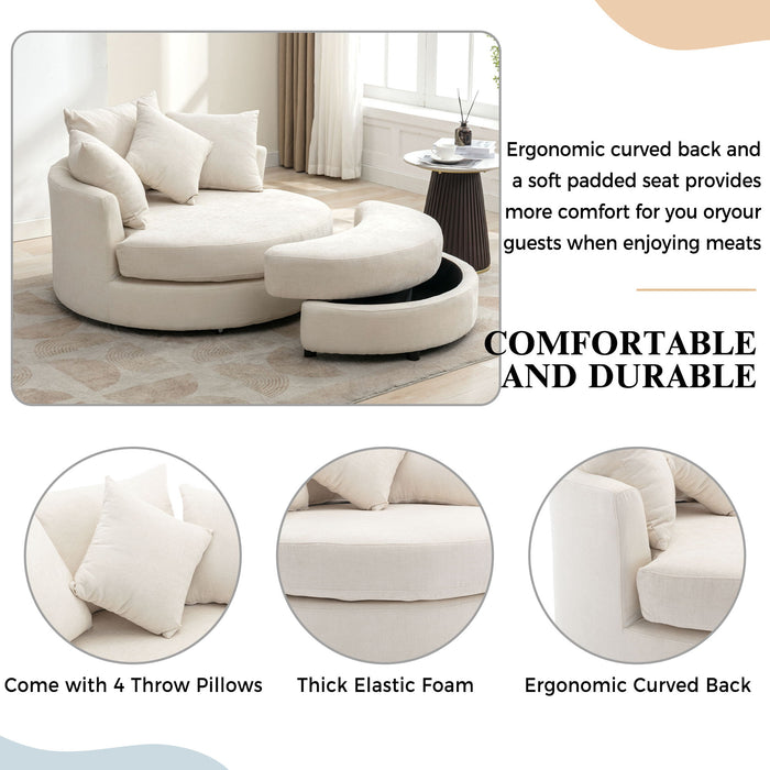 Giga 360° swivel accent barrel chair with storage ottoman and four pillows, modern leisure living room round accent chair and ottoman
