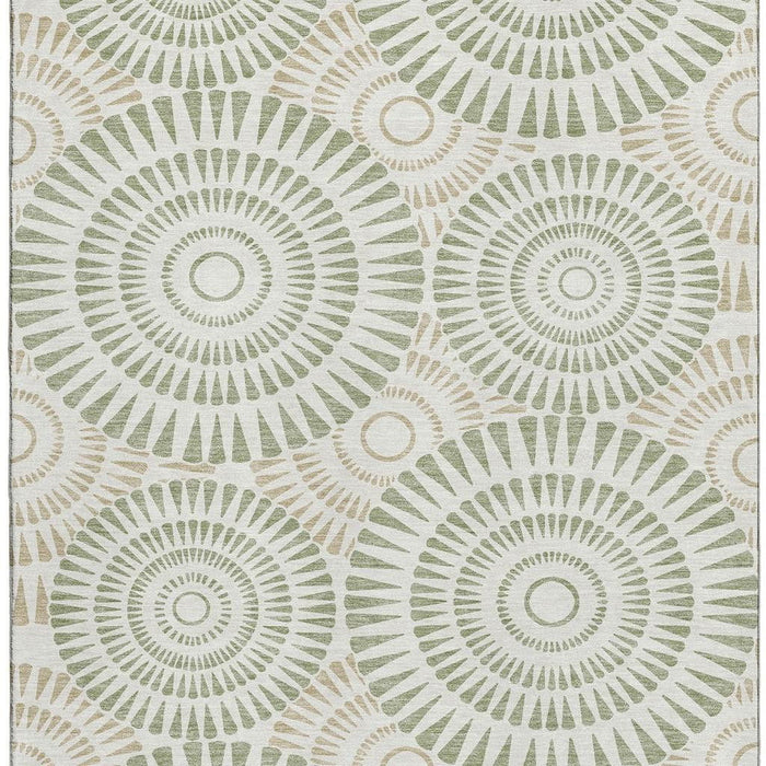 10' X 14' Geometric Washable Area Rug With UV Protection (669751) - Artichoke Green / Ivory