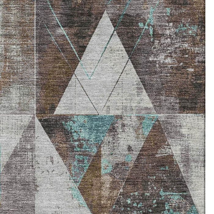 10' X 14' Geometric Washable Area Rug With UV Protection (706969) - Chocolate / Teal