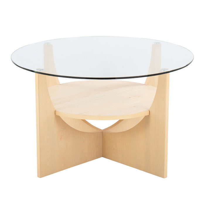 U-Shaped - Contemporary Coffee Table - Natural Wood And Clear Glass